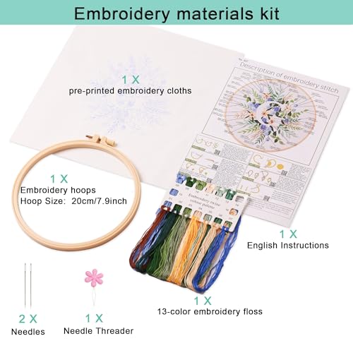 Harimau Letter G Pattern Embroidery Kit for Adult Beginners, Complete Starter Pack with 1 Hoop, Needles, Instruction Guide & Embroidery Stitch Video Tutorials - color: G