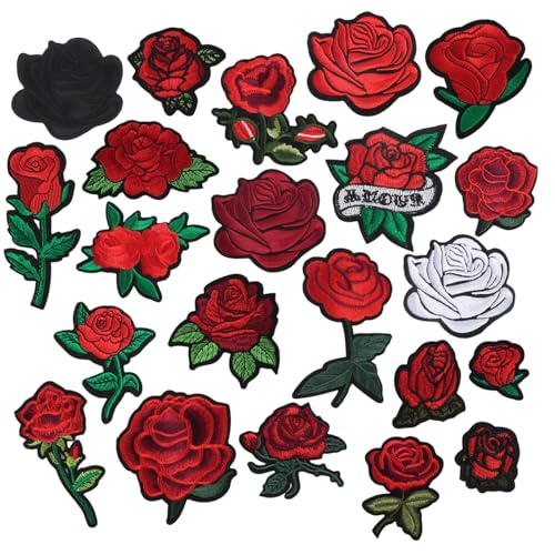 28 Pcs Rose Iron on Patches Flower Embroidery Applique Patches for Clothing - color: 28PCS Rose