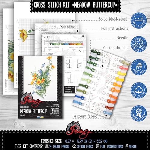 Povitrulya Meadow Buttercup Counted Cross Stitch Kit - Wildflower Art - color: Meadow Buttercup