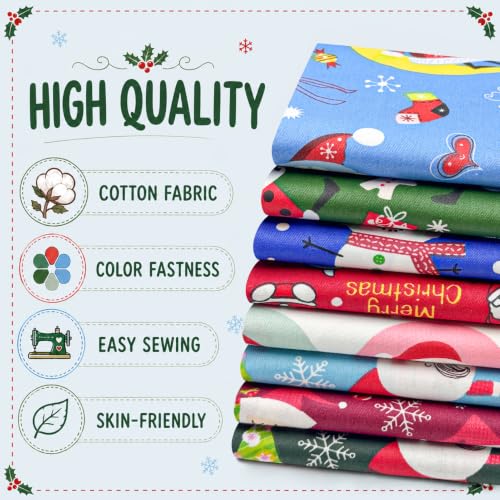 Aubliss 8pcs Fat Quarter Fabric Bundles (100% Cotton - 20'' x 20'') - color: Christmas Santa & Snowman