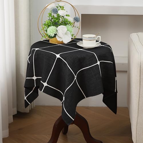 Gernaice Small Square Tablecloth Plaid End Table Cloth 36” x 36” Black - color: Black, size: 36" x 36" (Square)