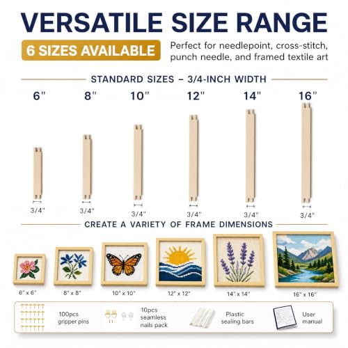 KAQAHIDO 6 Szie Needlepoint Stretcher Bars, 24pcs Set - size: 4Pcs Set ( 6"+8"+10"+12"+14"+16")