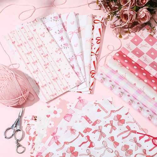 Tatuo 30 Pcs Pink Bow Quilting Cotton Fabric 10" for Sewing Crafts