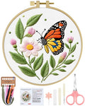 ERKOON Embroidery Kit for Beginners Adult, Flower Cross Stitch Set Include Embroidery Cloth Hoops Threads for Craft Lover Hand Stitch with Embroidery Skill Techniques (Butterfly) - color: Butterfly