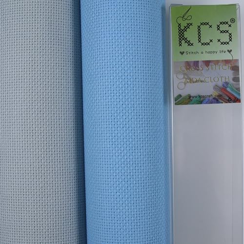 KCS 2 pc of 15" x 18" Counted Cross Stitch Cotton Aida Cloth Needlework Fabric (Light Blue+Sea Foam, 16CT) - color: Light Blue+sea Foam, size: 16CT