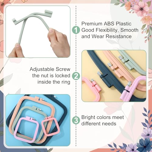 Tigeen 5 Pcs Embroidery Hoops, 5 Sizes ABS Plastic for Sewing, Square - style: Square