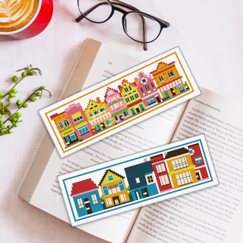 ORIGACH 6 Set Colorful Town House Cross Stitch Bookmark Kit for Beginner - style: Small Houses