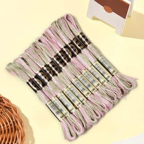 10 Skeins 6 Strands Pink Green Hand Variegated Embroidery Floss Gradient Cross Stitch Thread Friendship Bracelet String Yarn Bracelets Threads Bulk for Sewing Crochet Crafts Stitching DIY - color: Dark Sea Green