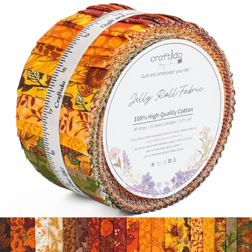 Craftido-20 Options-100% Cotton Jelly Roll Fabric Precut Strips for Quilting, Crafting, and Sewing, 40 Strips 2.5" x 44" Assorted Bundles for Rug, Quilt Project, DIY Craft and Home Decor-Fall Arrival - color: Fall Arrival