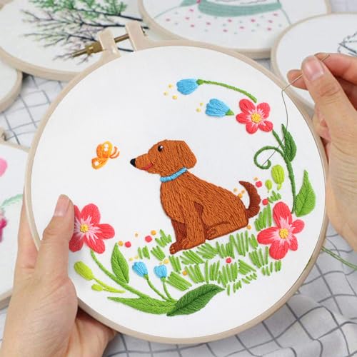 Louise Maelys Floral Dog Embroidery Kit for Beginners Handmade Gift - color: Color 23