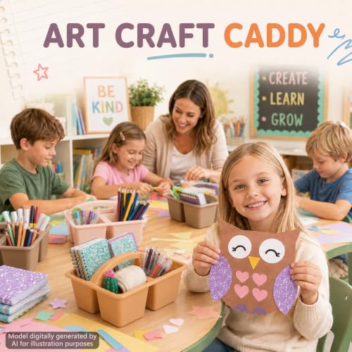 6 Pack Plastic Classroom Organizer Caddy with Handle, Boho Pastel - color: Boho Pastel
