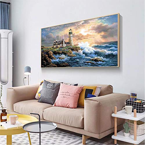 JATOK Diamond Painting Kit for Adults, Lighthouse, 35.5 x 15.7 in - color: Red