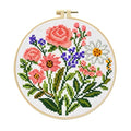 Zhenqing Pink Floral Bouquet Cross Stitch Kit for Beginners - 11CT 24x24cm Pre-Printed Pattern with Embroidery Hoop, Threads & Tools(70517) - color: Pink Floral Bouquet