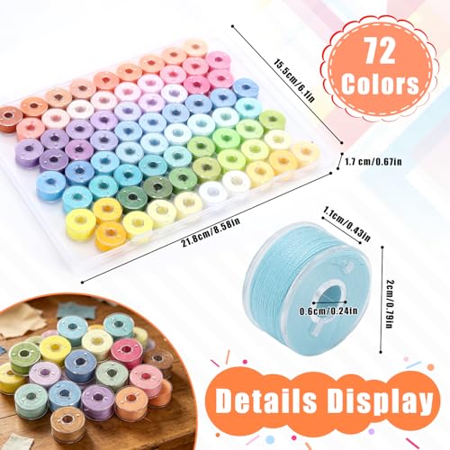 72 Pcs Pre-Wound Bobbins Sewing Thread 72 Colors (Pastel) - color: Pastel