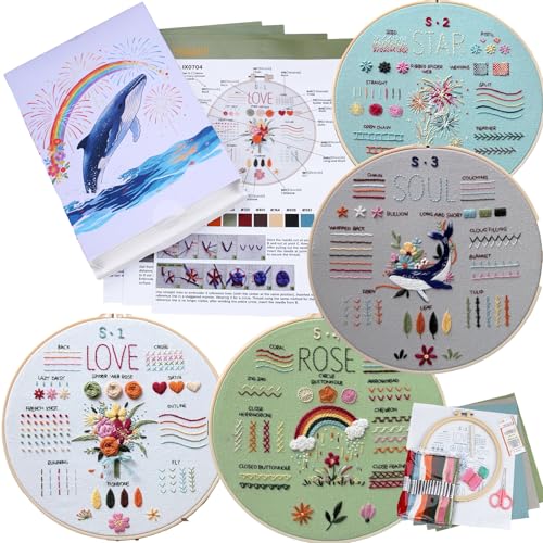 Nalexmi 3 Sets Christmas Embroidery Kits, Snowman, Santa, Jingle Bell (4, Colorful) - color: colorful