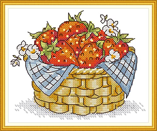 CaptainCrafts Cross Stitch Kits, New Stamped Kit Printed 11CT Fabric Cross Stitching DIY Art DMC Needlecrafts Embroidery Kit for Adults Beginner (Stamped, Basket of Strawberries) - color: Basket of Strawberries, style: Stamped