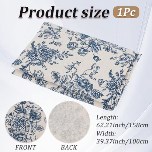 1.09 Yards 62.21 Inch Kapok Linen Fabric Precut Vintage Blue Flowers Upholstery Linens Flaxen Quilting Cloth Fabrics for Sewing Making Tablecloth Handbag Sofa Backs Curtain DIY Craft Supply - size: 1580MM, style: Blue Flower