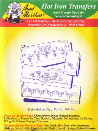 Butterfly, Floral Motifs Aunt Martha's Hot Iron Embroidery Transfer