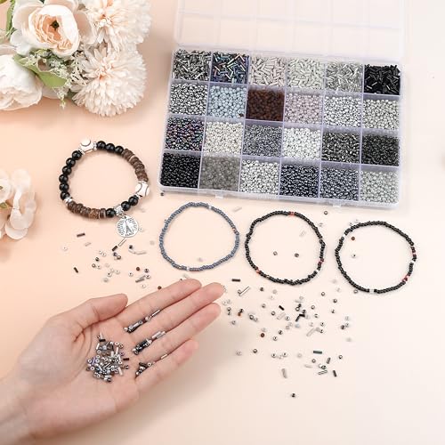 LAIDANLA 7500pcs Black Glass Seed & Bugle Tube Beads Kit for Jewelry Making - color: Black