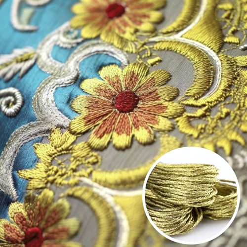 3 Skeins Metallic Embroidery Floss, Glitter Gold Embroidery Thread String, Polyester Cross-Stitch Threads for Hand Embroidery, String Art, DIY Bracelet- Gold - color: Gold
