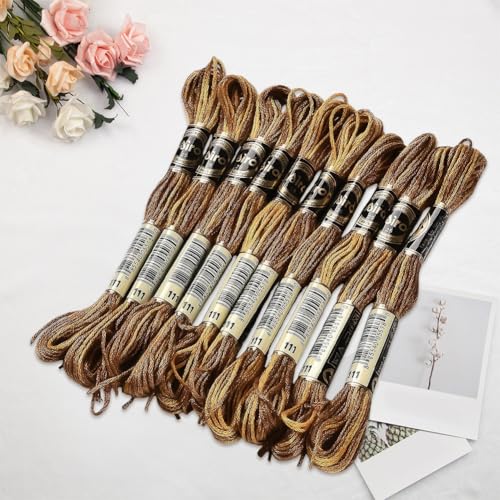 10 Skeins Brown Variegated Embroidery Floss Thread for Sewing - color: Brown