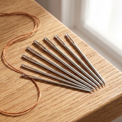 35 PCS Stainless Steel Sewing Needles Set, Large Eye Sharp Hand Sewing Needles in 7 Sizes, Leather Sewing Needles with 2 Needle Threaders and Metal Storage Case for Sewing, Craft and Embroidery