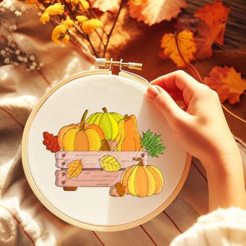 ORIGACH 4 Sheets Large Autumn Water Soluble Embroidery Stabilizers, Pumpkin Leaves & Mushroom Stick and Stitch Embroidery Paper Hand Sewing Stabilizers for Embroidery Beginners - color: Autumn Pumpkin Leaves & Mushroom