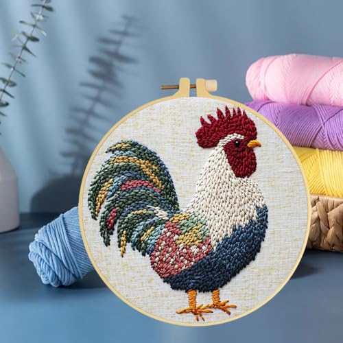 Punch Needle Kits A Rooster 20x20cm-3