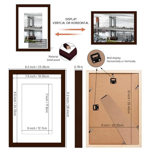 8x10 Picture Frames Solid Wood Display Pictures 5x7 or 8x10 Frame Poster Photo Frame Art with 1 Mat for Wall Mounting or Table Top (Brown) - color: Brown, size: 8x10 inch