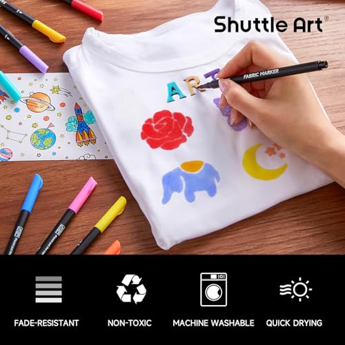 Shuttle Art Fabric Markers, 36 Colors, Fine Tip, with 11 Stencils - color: 36 Colors