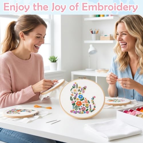 Nuberlic Embroidery Kit for Beginner,Floral Embroidery Practice Kit - color: CAT