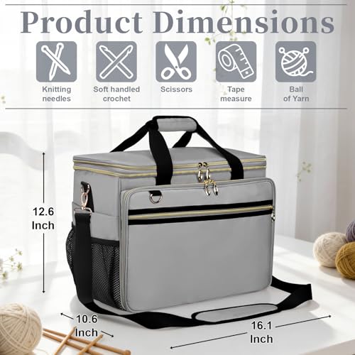 Anitor Large Crochet Bag Knitting Bag Yarn Storage Tote, Yarn Storage, Gray - color: gray