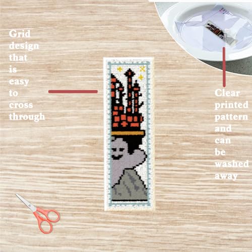 FREEBLOSS 6 Set Cross Stitch Bookmark Kit Halloween Embroidery Bookmarks Stamped Embroidery Bookmark with Instruction Counted Cross Stitch Kit for Gift Adults 8''x2.4'' - style: Halloween