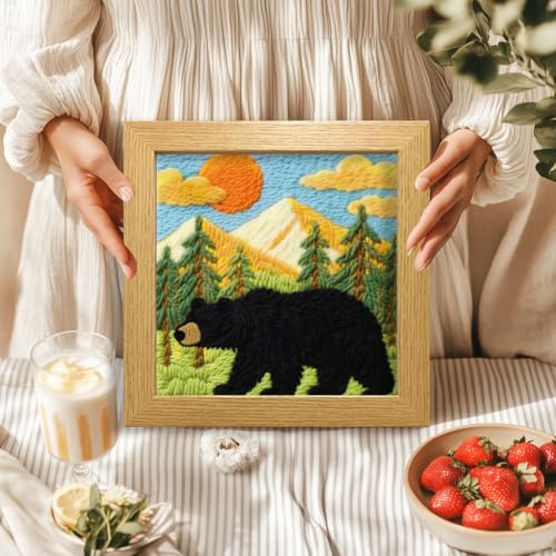 BEUNITONE Bear and Nature Style Punch Needle Kit for Beginners 9.4"x9.4" - color: 05-Bear Nature