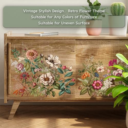 Floral Rub on Transfer for Furniture Vintage Large Flower UV DTF Transfer Sticker for Wood Glass Home Decor, Retro Flower - style: Retro Flower