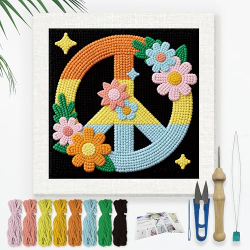 DOODLREAM Peace Symbol Punch Needle Kit for Beginner 9.4" x 9.4" - color: Peace Symbol