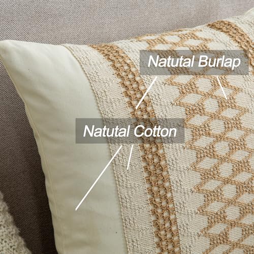 Throw Pillow Covers 16 x 16 Inch 1PC for Farmhouse Living Room, Cotton & Burlap Textured Striped Woven Boho Pillow Covers (Beige & Brown, Khaki Grid) - color: Khaki Grid, size: 16" x 16" (Pack of 1)