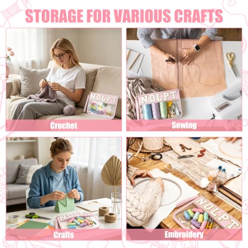 BuyCard Needlepoint Project Bag, NDLPT Clear Zipper Pouch Sewing Gifts Bag - color: Pink