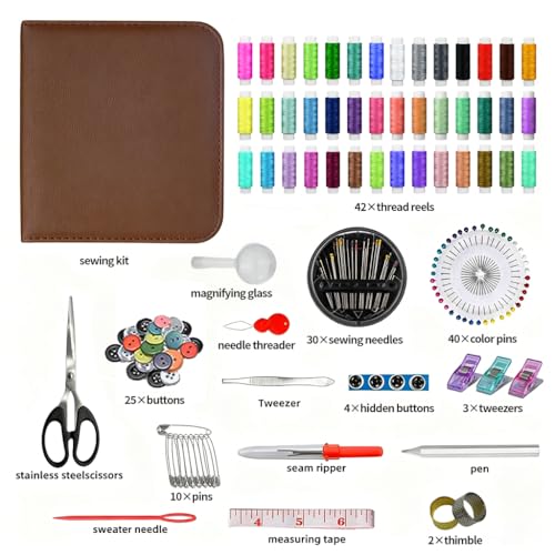 Obear Sewing Kit for Adults: 170 Pcs Sewing Supplies for Hand Mending Clothes, Emergency Repair for Home Travel Dorm, Brown (Gift for Mom, Grandma, Students) - style: 170 Pcs Hand Sewing Kit