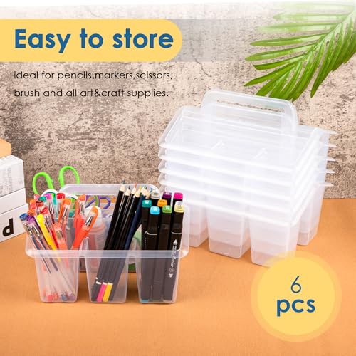 Plastic Caddy With Handle,Protable Classroom Craft Caddy, 6-pack Storage Caddy For Pencil,Pen,Craft Tools (Clear) - color: Clear