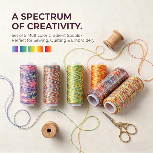 5PCS Multicolor Gradient Sewing Thread Spools, Embroidery Thread Spools | Embroidery Thread Set | Multicolor Thread Spools | Crafting Sewing Supplies for Sewing Quilting Embroidery