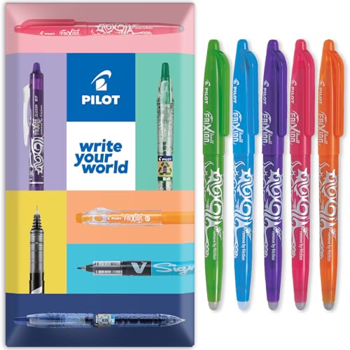 PILOT Frixion Heat/Friction Erasable Rollerball Pen FR7 - Medium Line 0.7mm Tip Nib - Floral Pillow Pack of 5 - Lime Green, Light Blue, Violet, Pink & Orange