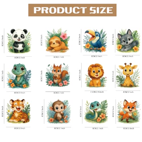 SUPERDANT 12PC Cartoon Animals Iron on Transfer Paper for Kid T Shirts Cute