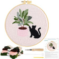 KESTAR Punch Needle Embroidery Starter Kits, Black Cat Flower Punch Needle Kits for Adults Beginner, Needle Punch Kit Tool with Instruction Threader Fabric Yarns and Hoop - color: Black Cat
