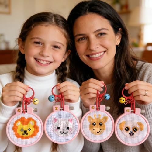 8 Pack Animals Stamped Cross Stitch Kits for Kids Beginners with Frame - color: Animals