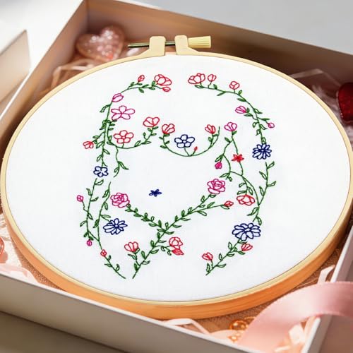 Woman Flowers Embroidery Kits for Beginners Adults, Floral Hand Embroidery Starters Kits, Stamped Cross Stitch Kits DIY Needlepoint Kits for Beginners Adult, Embroidery Hoop, Thread and Video Tutorial - color: H2082