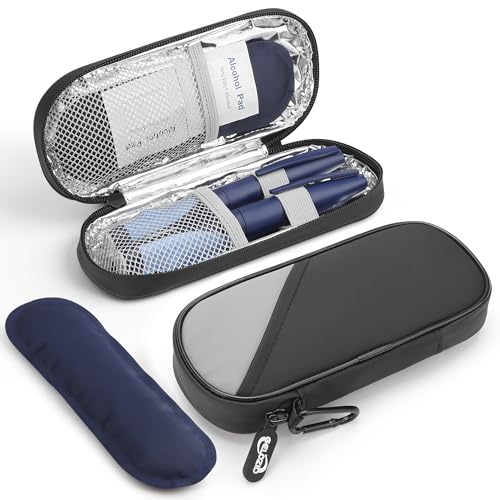Gelozid Insulin Cooler Travel Case with 2 Reusable Ice Packs, Black & Gray - color: Black with Gray, size: Cooler Case