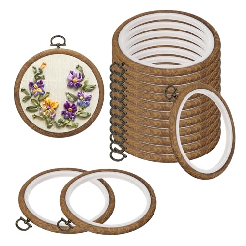 PATIKIL 5inch Embroidery Hoops, 15Pieces Imitated Wood Circle Frame Cross Stitch Hoop Ring for Embroidery Art Craft Sewing Ornaments Hanging Decoration - size: 5inch