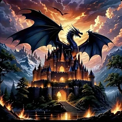 Dragon Stamped Cross Stitch Kits for Beginners Adults, Castle Dimensions Needlepoint Art Crafts,Counted Cross Stitch Kits Embroidery Kits for Beginners Adults for Home Decor 13.8X13.8inch - color: Cross Stitch-1011-10