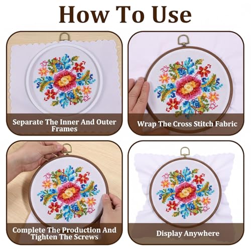 AOZUO 8 Pcs 8 Inch Embroidery Hoops, Round Imitated Wood